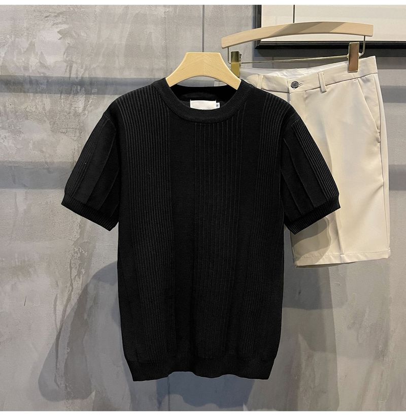 Ropa para hombre, camiseta de punto de manga corta, suéter de verano de seda fina de hielo de media manga para hombre, ropa interior blanca para hombre, parte superior de un solo fondo._voghion.com