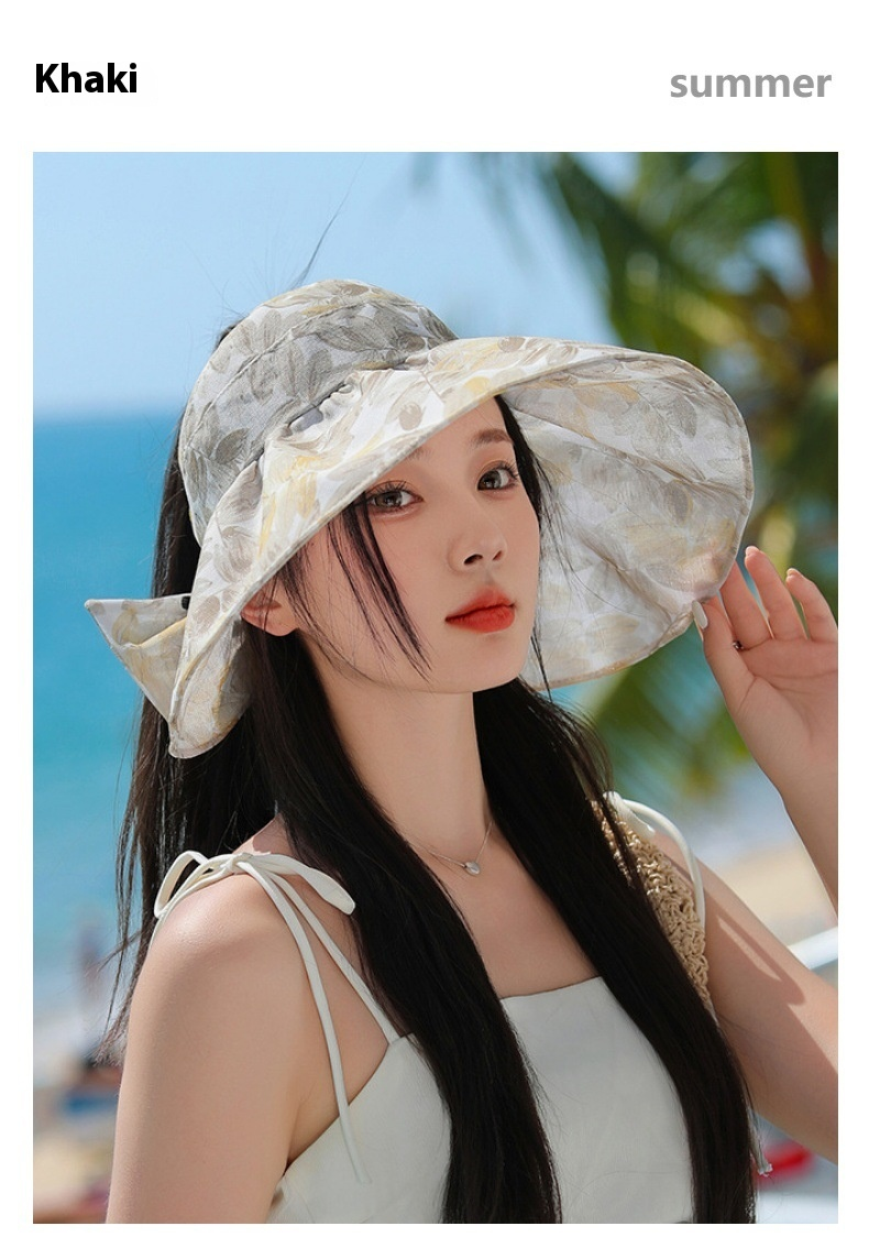 Sommer Ny Gudinde Elegant Blomsterstof Åben Top Hat til Kvinders Fritid UV-Beskyttende Solhat Koreansk Version Solhat_voghion.com