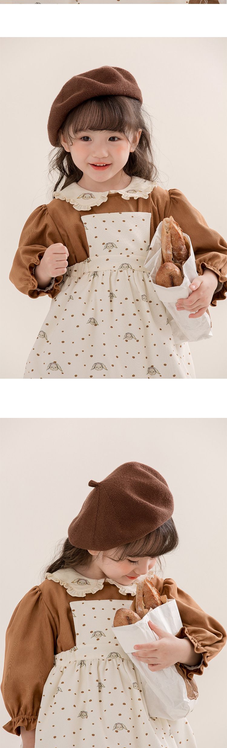 Set da due pezzi con stampa di pecore in cotone autunno e inverno da ragazza con gonna a baccello, camicia con colletto a bambola con maniche a sbuffo per bambini_voghion.com