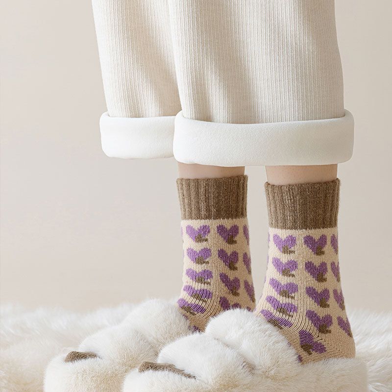 Women's mid tube socks autumn and winter thick terry socks purple warm socks versatile sweat absorbent and deodorant student mid tube socks_voghion.com