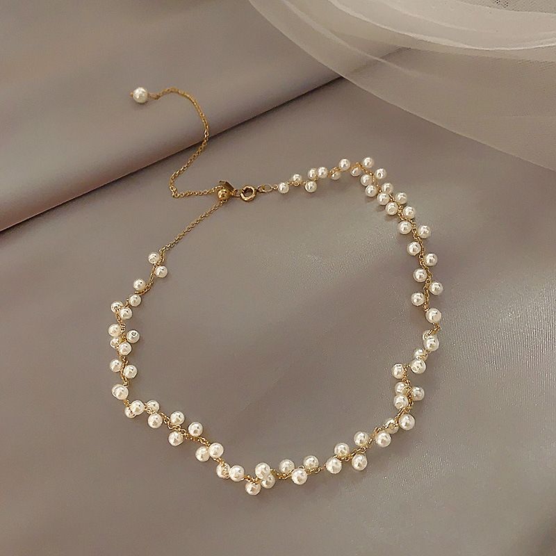 Collana girocollo con catena di perle corta coreana cyberpopolare, catena di clavicola, collana di moda con catena di perle di cristallo_voghion.com