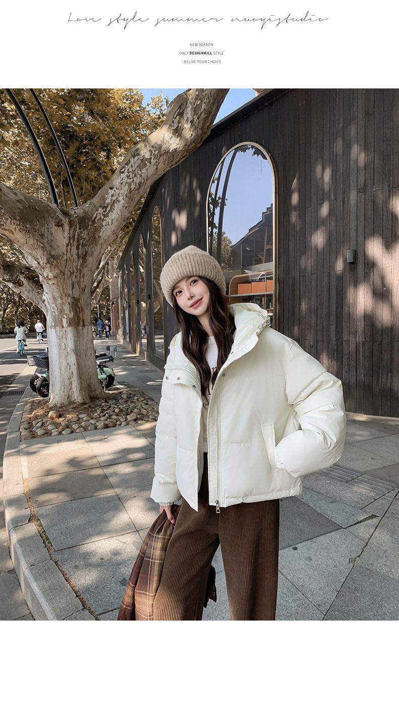 2024 New Live Streaming Student Thick Women's Short Stand Collar Bread Robe Cotton Jacket Autumn/Winter Loose Warm Coat_voghion.com