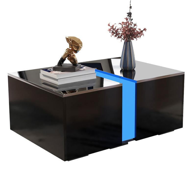 Haute luminosité Couchtisch Mit Fernbedienung 16 Farben LED Lichter, Versenkbares Fach, LED Sofa Ablagetisch Für Wohnzimmer, 73*60*34cm Hochglanz Schwarz_voghion.com