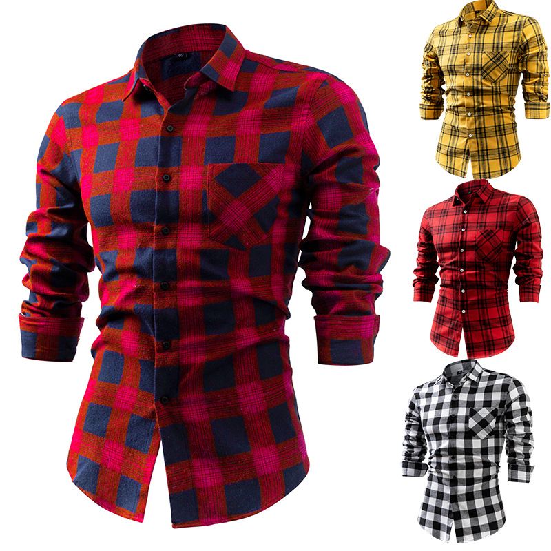 Men's Flannel Shirt – Soft Brushed Cotton Long Sleeve Plaid Shirt (38-44, Anti-Wrinkle & Breathable, Streetwear Essential For Layering)_voghion.com