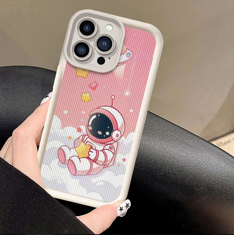 Cute Astronaut Case For iPhone13 Pro 16 15Plus 14 12 11 16Pro Max XS 7 8Plus SE 2022 Case Soft Silicone Leather-Grain TPU Cover_voghion.com
