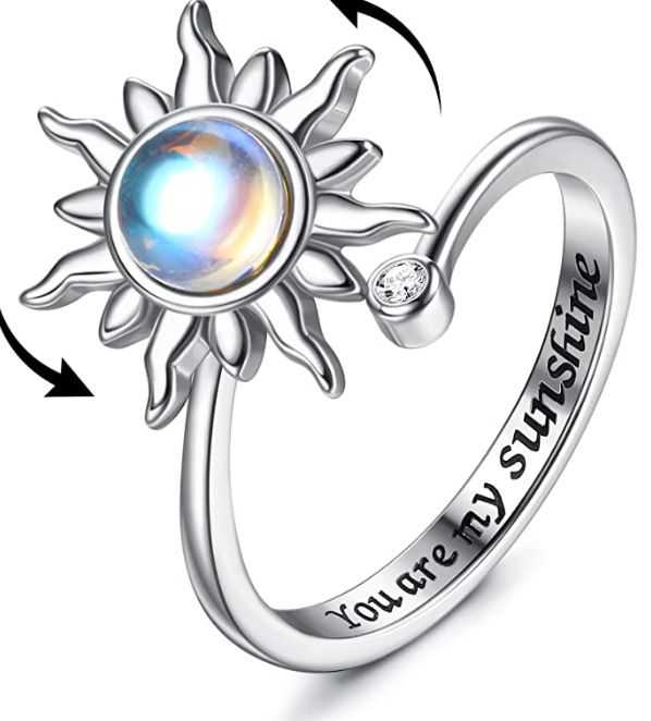 Rotating Engraving Adjustable Anxiety Open Stress Relief Zircon Ring For Women_voghion.com