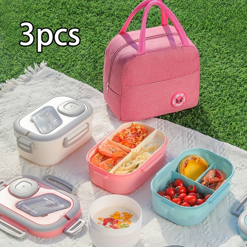 3 Pieces/set Portable Large Capacity Lunch Bag+lunch Box+breakfast Cup, Large Capacity Student Lunch Box, Foldable Aluminum Foil Handbag_voghion.com