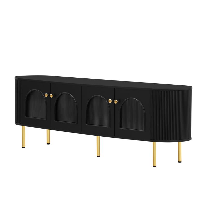 TV-Schrank Mit Glastüren, Lowboard Mit Goldenen Griffen und Beinen, Fürs Wohnzimmer_voghion.com