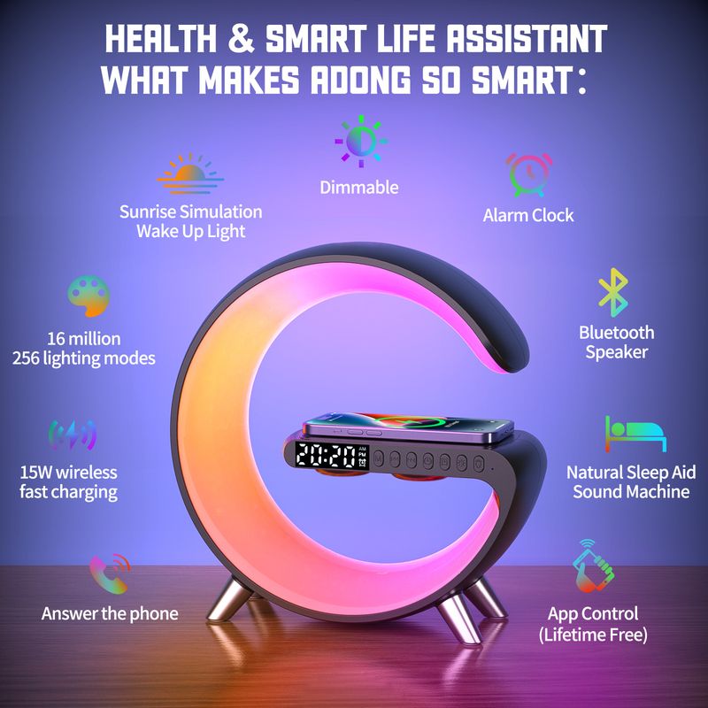 Smart Bluetooth Speaker Big Ambient Wireless Charger Bedside Alarm Clock Night Light Small G Audio_voghion.com