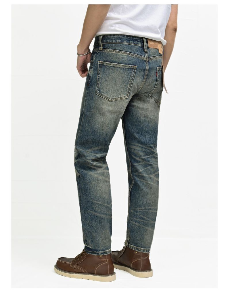 Slim Straight Vintage Denim Jeans für Herren – Klassisches Design mit roten Ohrsteckern, Retro-Blauwaschung und bequemer Passform_voghion.com