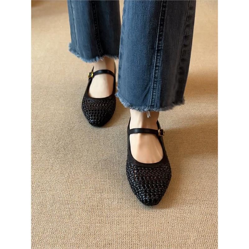 【】Genuine Leather~ Internal Height Increase Ultra Soft Women's Clogs Handmade Woven Style Mules Mary Jane Shoes_voghion.com