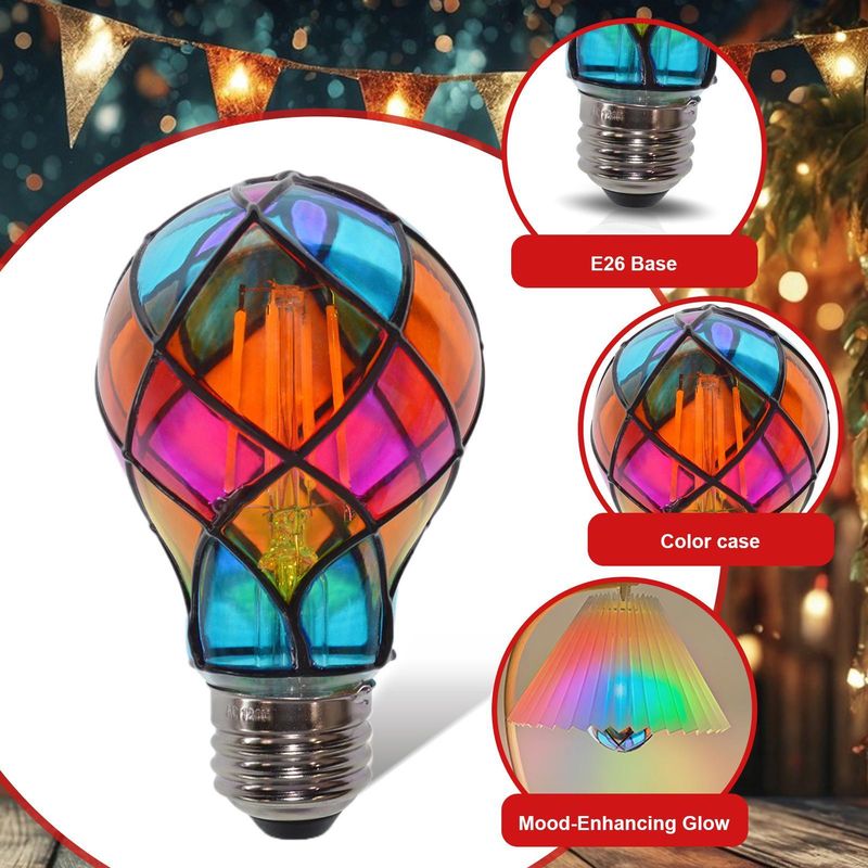 Lampadina LED in vetro colorato E26 4W 120V Lampadina LED colorata Illuminazione romantica per decorazioni per feste di Halloween e Natale Lampada da comodino_voghion.com