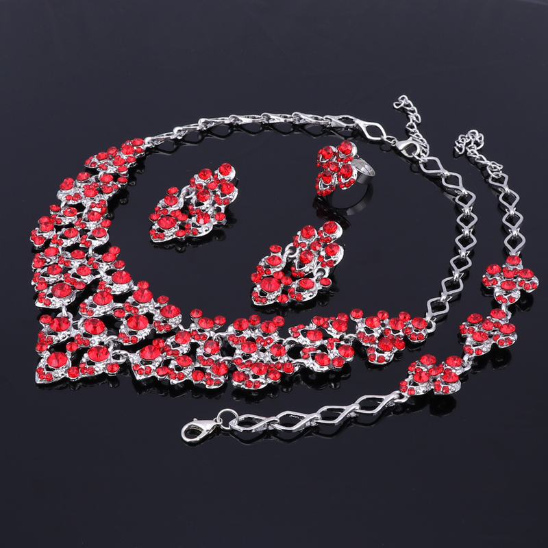Trendy Design Kāzu Red Rhinestone zelta krāsu rotaslietas komplekti Auskari Aproces Kaklarota Gredzeni Sievietēm_voghion.com