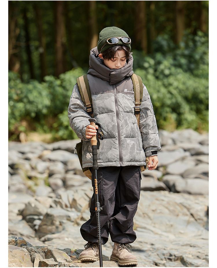 Boys' Camo Puffer Jacket – Thickened Polyester-Filled Winter Coat With High Neck & Zip Closure (120-170cm, B-Class Safety, Machine Washable)_voghion.com