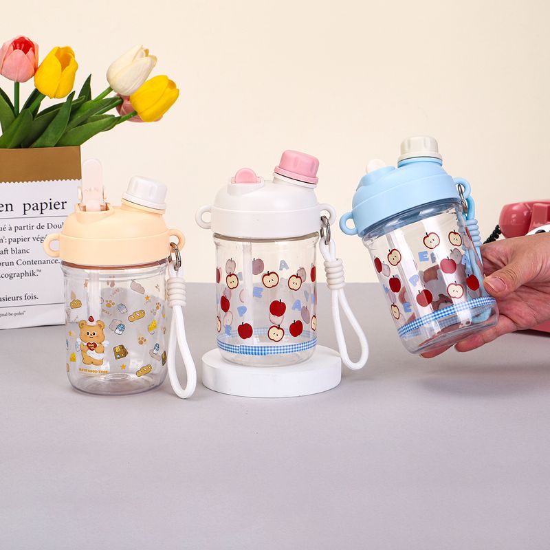 Sommer Neue Kunststoff Niedlich Doppel Trinken Cartoon Bär Stroh Für Männer Und Frauen Studenten Zu Hause Tragbare Strap Wasser Tasse_voghion.com