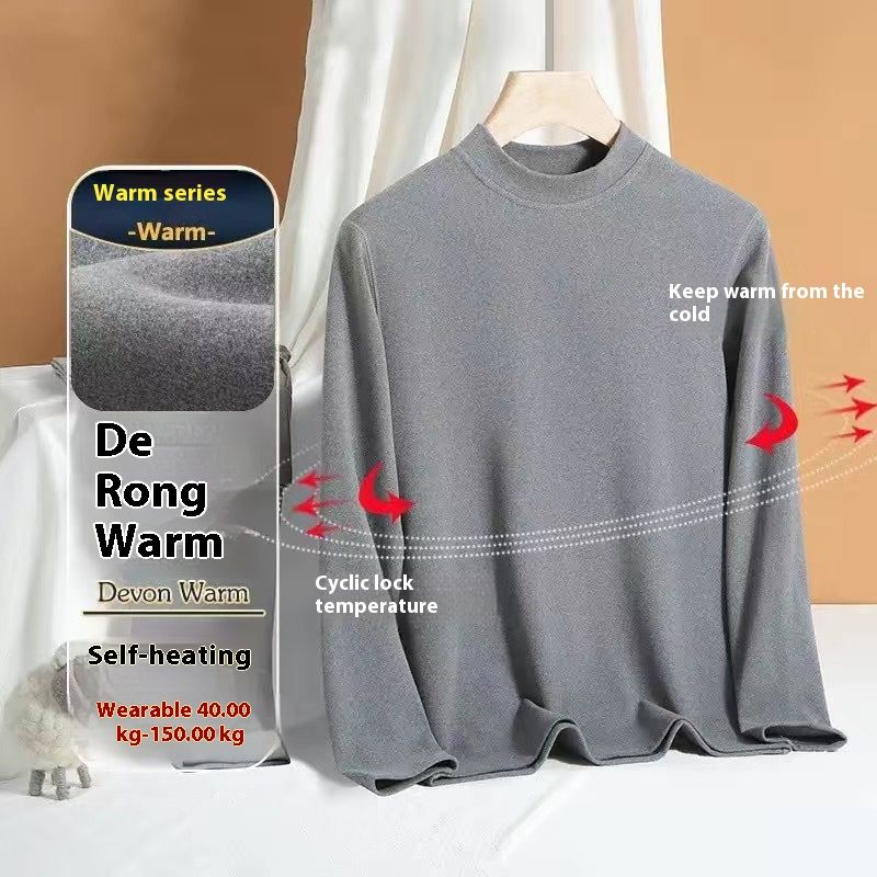 Conjunto de ropa y pantalones de otoño con cuello redondo de terciopelo alemán cálido y autocalentable para papá de mediana edad, 1/2 pieza_voghion.com