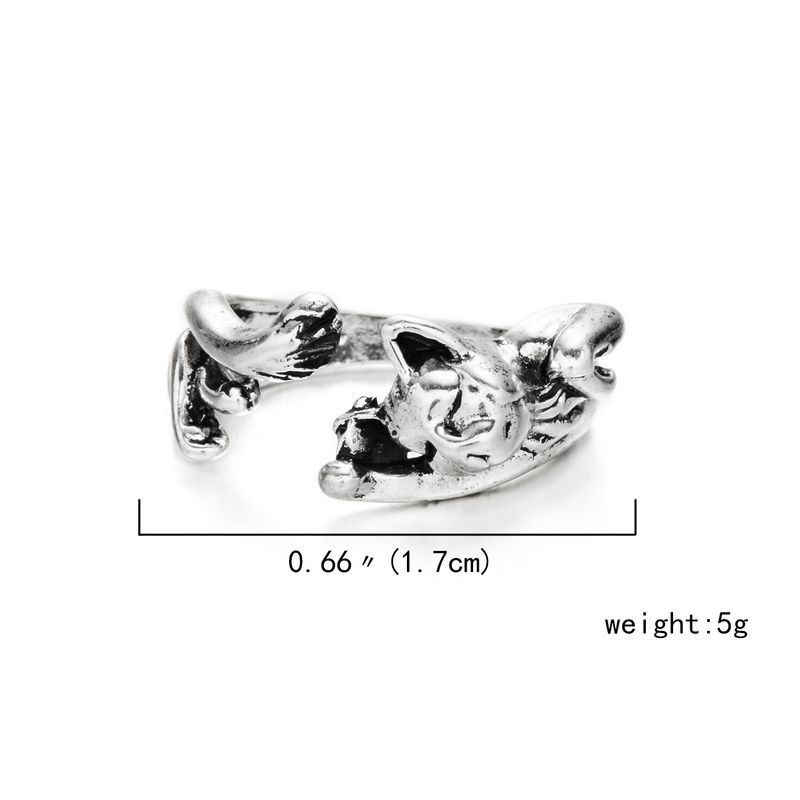 Anelli di apertura a forma di gatto della fortuna, alla moda e carini, per donne, in argento, vintage, con rana e rospo, delicati anelli da dito, moda per ragazze._voghion.com