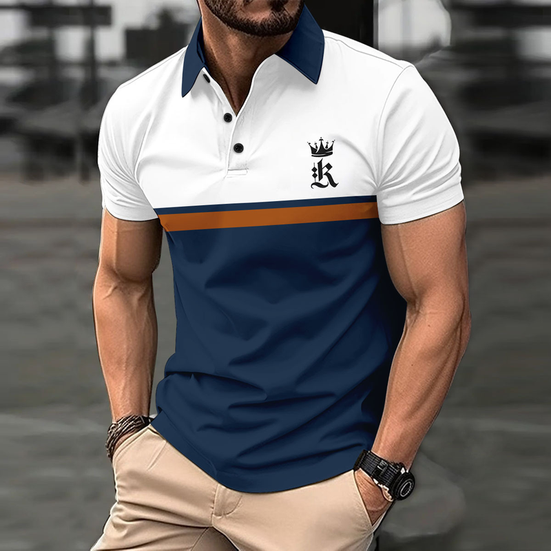 2024 New Summer Men's Printed Button Sports Polo Shirt Trendy T-shirt_voghion.com
