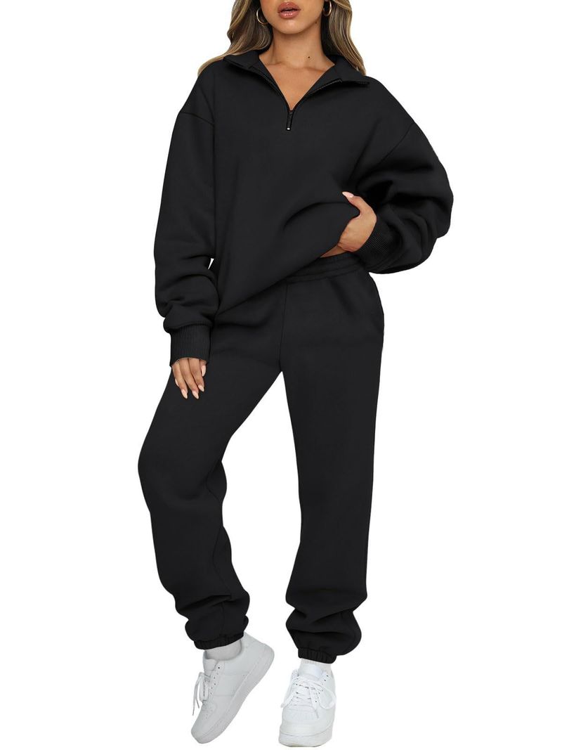 2023 New Women's Solid Color Pocketless Sweater Pants Sweatshirt Set_voghion.com