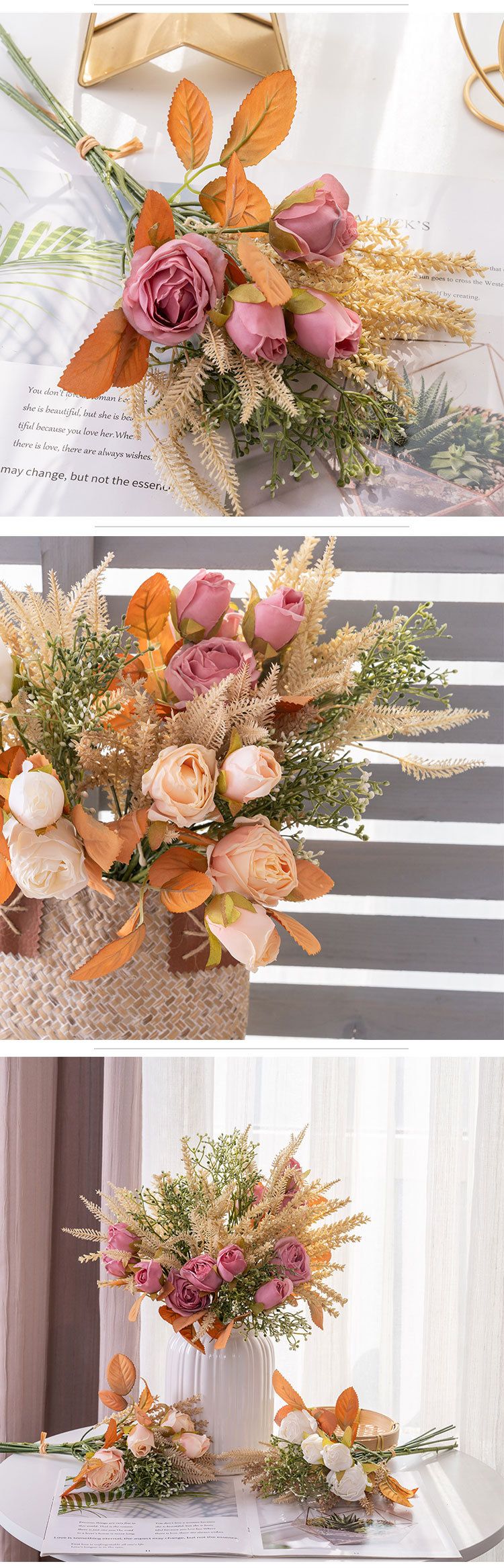 Forniture per feste e feste Fiori artificiali Rose arrostite Fiori secchi Fiori artificiali Matrimonio Stile INS Decorazione per la casa_voghion.com