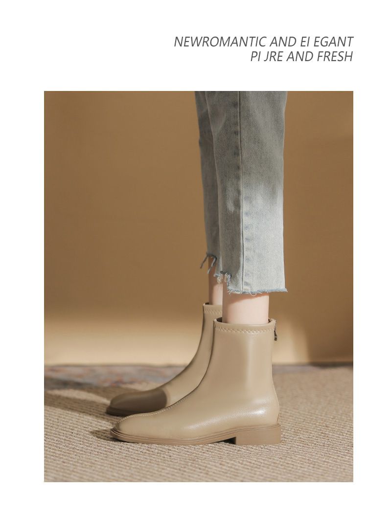 Kefeiman French Style Square Toe Flat Bottom Women Booties_voghion.com
