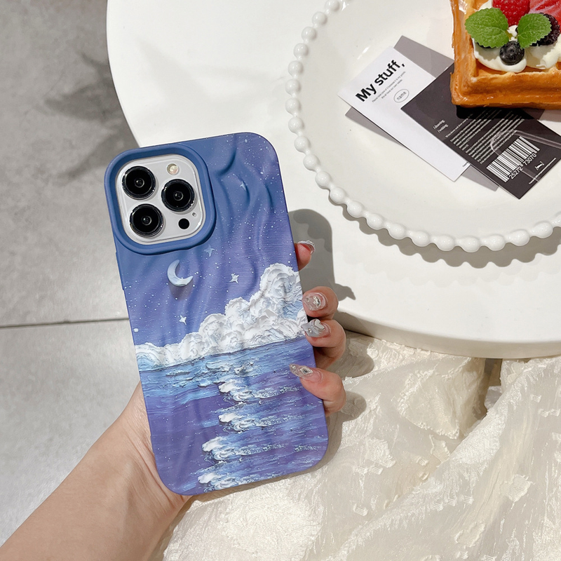 Handyhülle Wellenmuster Stärenhimmel a Mier gëeegent fir iPhone 14 Apple 15promax Handyhülle Skin Feel 13 Waasser Sticker 12_voghion.com