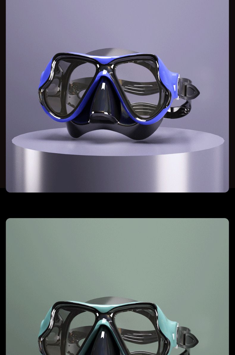 HD-Taucherbrille aus gehärtetem Glas. Komplett trockenes Schnorchelset mit flacher Maske_voghion.com