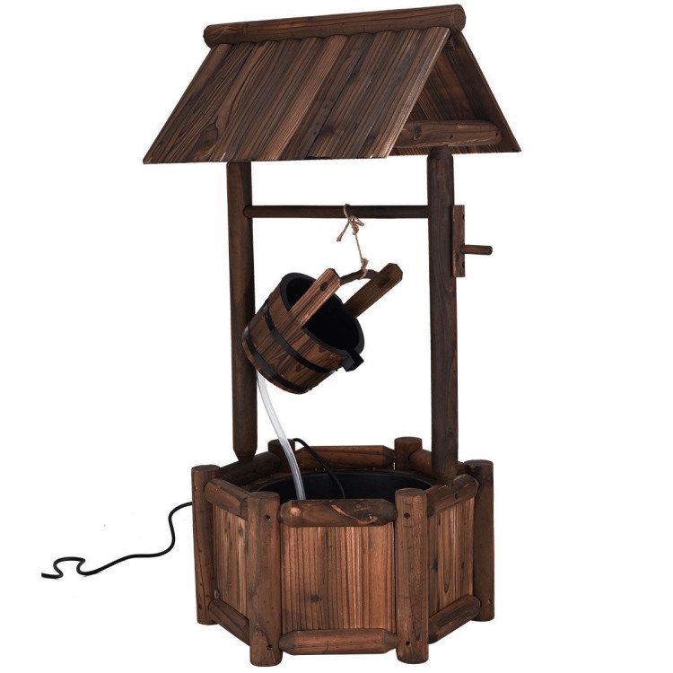 Garden Rustic Wishing Well Wooden Water Fountain with Pump_voghion.com