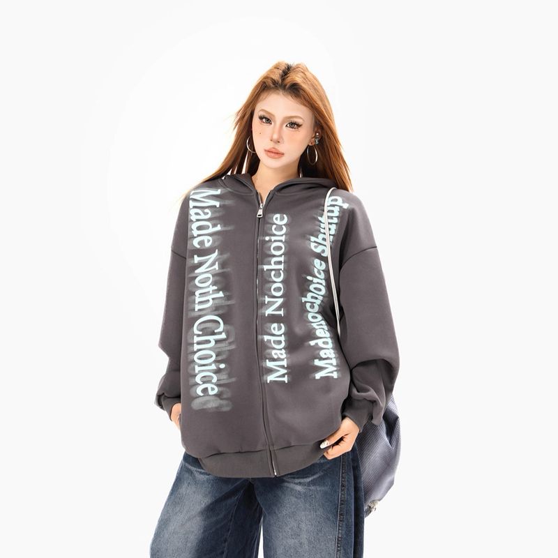Felpa con cappuccio e stampa di lettere High Street Design 2025, giacca cardigan alla moda, stile americano, unisex, ampia e alla moda_voghion.com