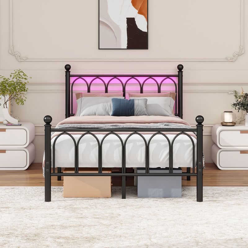 Metallbett 120x200cm Design vintage, USB, LED, Stahlunterstützung, Nero_voghion.com