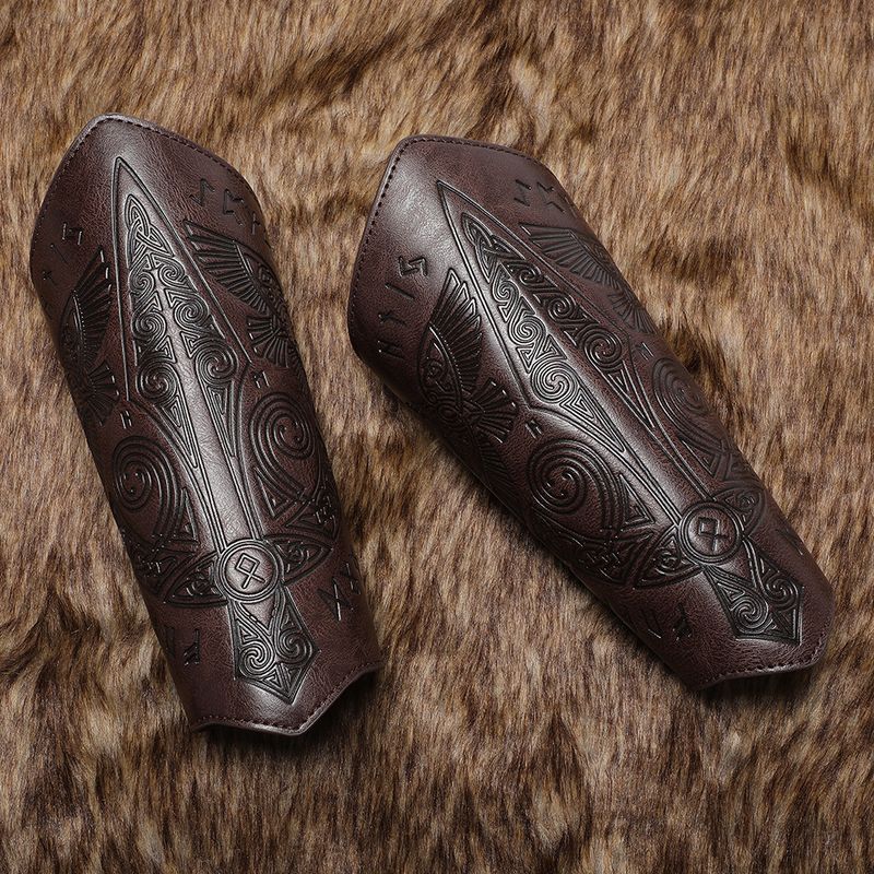 Medeltida vintage präglad handledsstöd COSPLAY scenrekvisita riddare Handskydd tillbehör_voghion.com