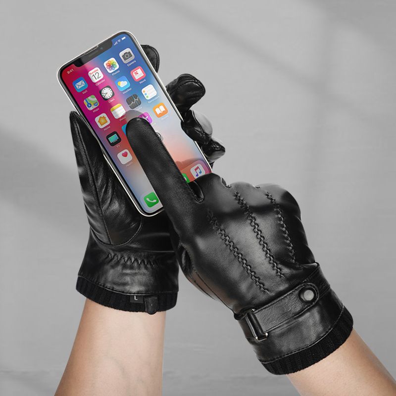 Guanti in vera pelle per uomo invernali touchscreen foderati in pile ispessiti caldi per moto da corsa e guida antivento_voghion.com
