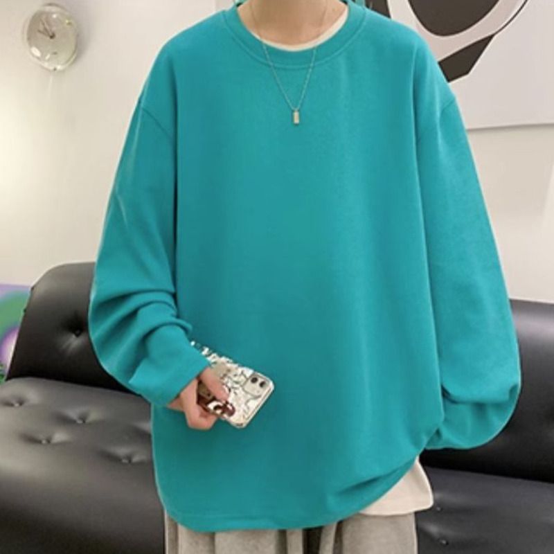 Maglietta a maniche lunghe da uomo 2025 autunno inverno in puro cotone, vestibilità ampia, strato interno spesso, maglietta di base_voghion.com