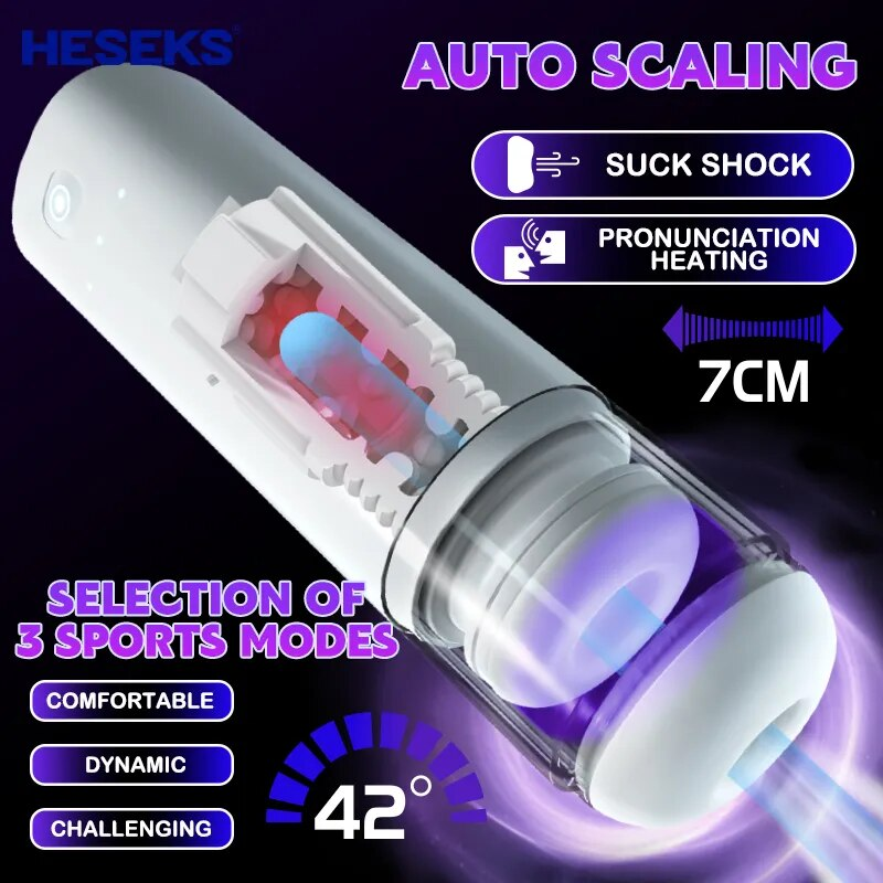 HESEKS Dupla Sucção Telescópica Automática Masturbação Aquecimento Masculino Suporte de Voz Brinquedos Adultos para Homens_voghion.com