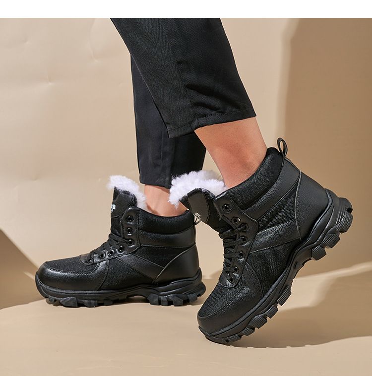 Botas de nieve de invierno para hombre con forro de lana y cuero genuino: botas altas, cálidas y gruesas para senderismo y clima frío._voghion.com