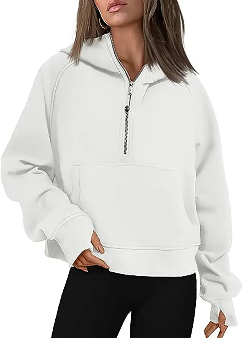 Women's Hoodies Half Zip Sweatshirts Cropped Fleece Womens Quarter Up Pullover Sweaters Fall Outfits 2024 Winter Clothes_voghion.com