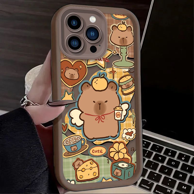 Cute Cartoon Brown Capybara Silicone Case For iPhone 16 15 14 13 12 11 Pro Max X XS X S Max XR SE 2020 7 8 Plus Shockproof Cover_voghion.com