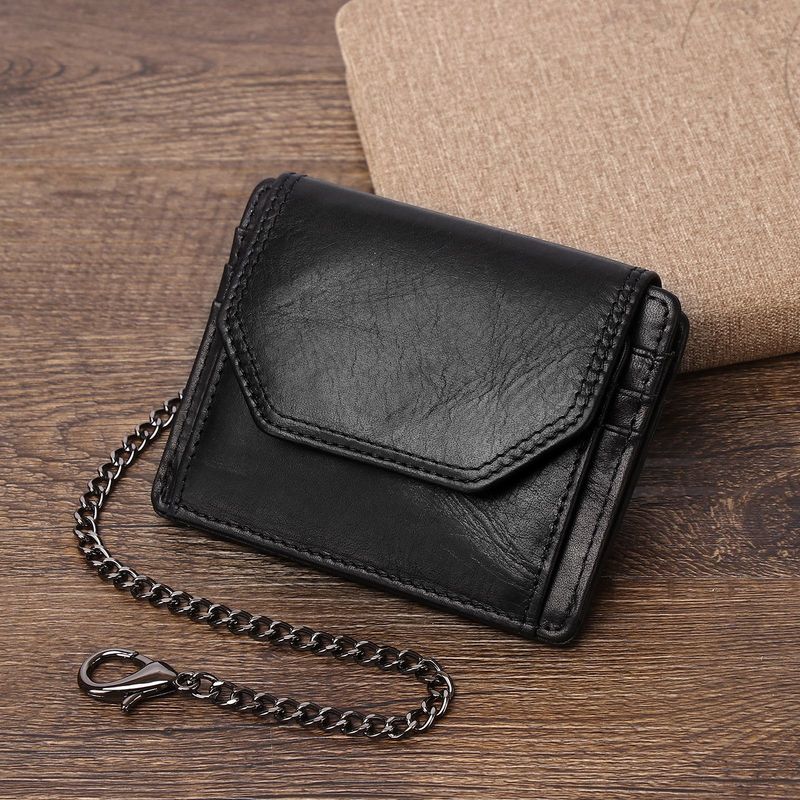 First layer oil wax leather men's RFID anti magnetic and anti-theft real pickup bag short style zero wallet_voghion.com