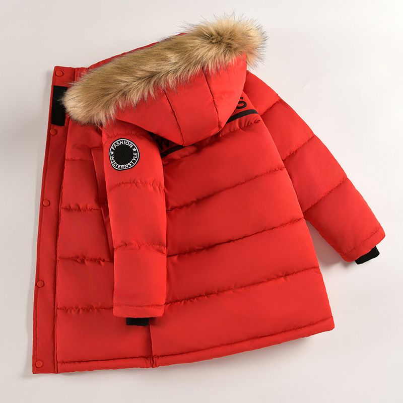 Manteau d'hiver en coton pour garçon, version coréenne, grande taille, lettre pour enfants, mi-long, en duvet, épais et chaud, tendance_voghion.com