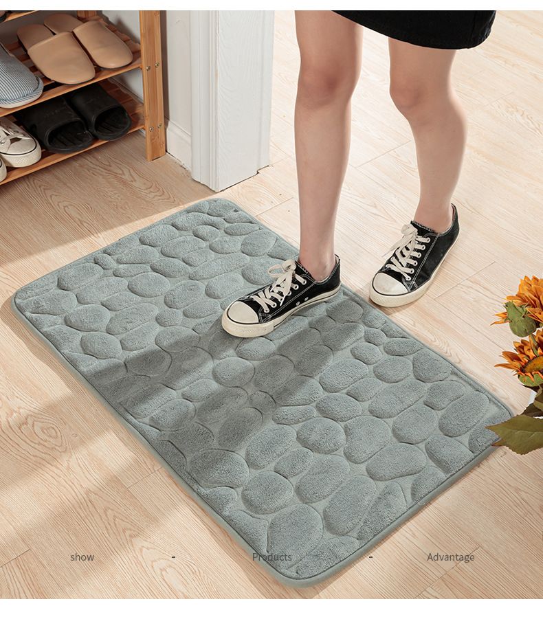 Tapis d'entrée en tissu textile à galets gaufrés, durable, style simple, absorbant, antidérapant, mignon, pour salle de bain_voghion.com