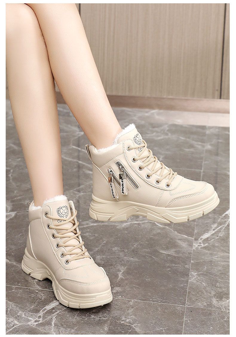 W2576 neue 2024 Herbst und Winter Veet einfarbig Damen Baumwollschuhe Hochhaus dicke Sohle einfache Wärme Student Höhe_voghion.com