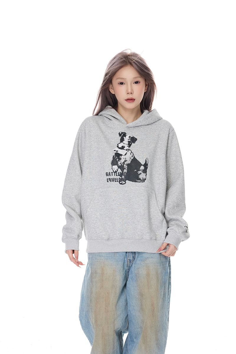 American Style Dog Print Hoodie Unisex Pullover Herbst Winter Lose Casual Sweatshirt_voghion.com