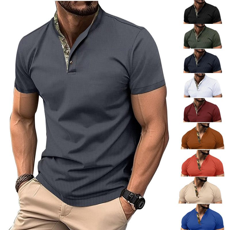 Maglietta polo da uomo con risvolto, nuova, alla moda, in twill di cotone, di grandi dimensioni_voghion.com