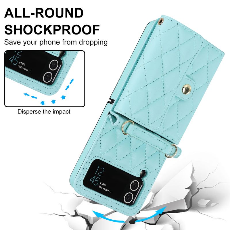 Z Flip4 5 Crossbody składany futerał na telefon skórzany pokrowiec akordeonowy odpowiedni do małego etui ochronnego na telefon Flip6_voghion.com