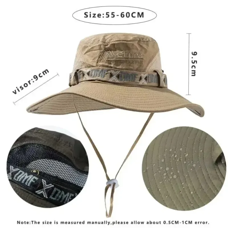 Moud Summer Männer Eemer Outdoor UV Schutz Breet Rand Panama Safari Juegd Wanderen Mesh Fëscher Hut Strand Sonneschutz Cap_voghion.com