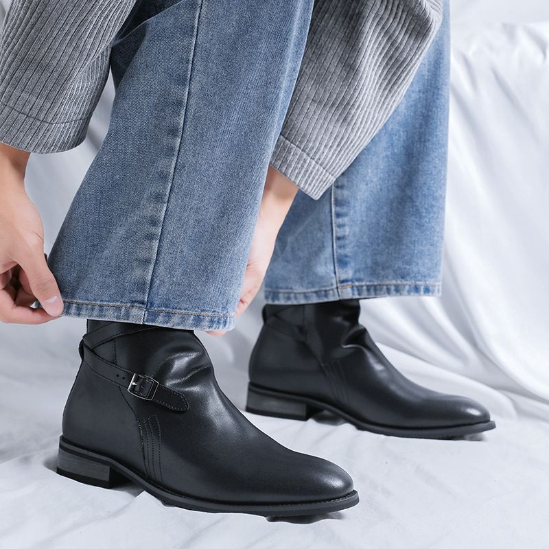 Spring Retro Tooling Boots Men's Short Boots Men's Belt Buckle Martin Boots_voghion.com