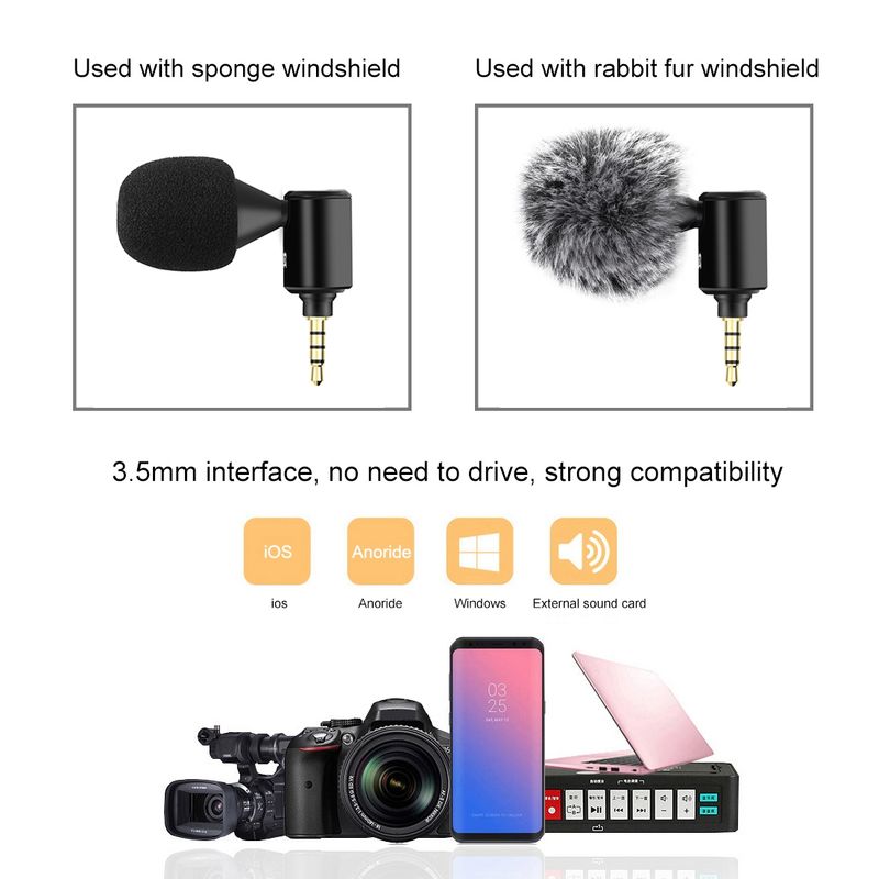 3.5mm Jack Mobile Phone Single Directional Adjustable Microphone(Black)_voghion.com