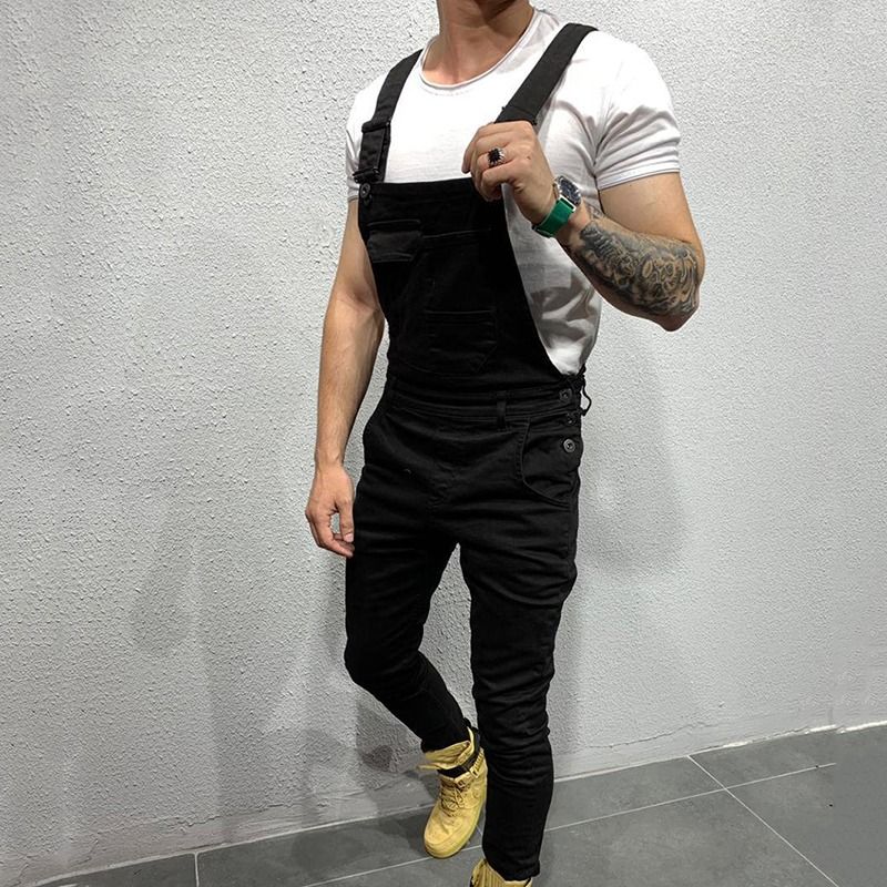 Dżinsy Denim Ogrodniczki Kombinezon Na szelkach Męskie Kombinezony Cargo Spodnie Robocze Plus Rozmiar Męskie Casual Moto Biker Spodnie_voghion.com