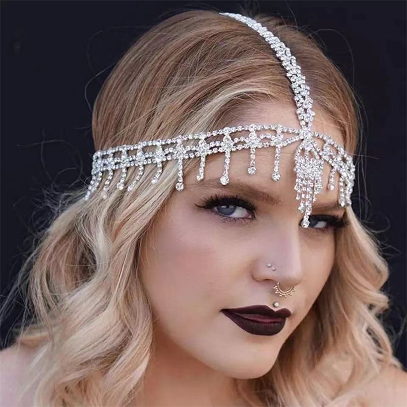 Modische zubehör voller tröpfchen quaste haar Gothic wasser diamant stirn Haar kette_voghion.com