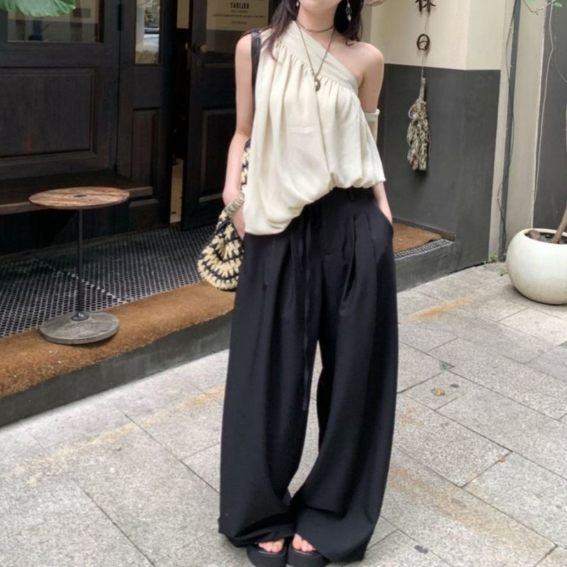 Gilet corto senza maniche con nastro dal design ampio per donna, estate 2025, nuovo top asimmetrico con boccioli di fiori irregolari in stile francese_voghion.com